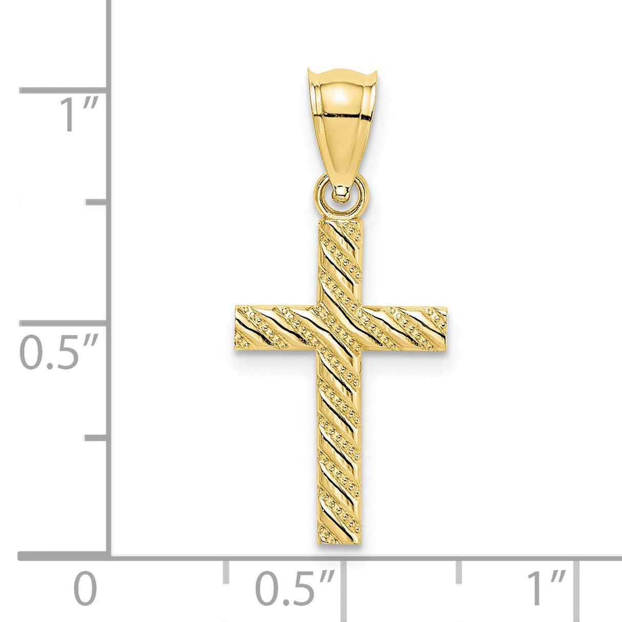 Beaded and Polished Cross Charm Pendant in Real 10k Yellow Gold