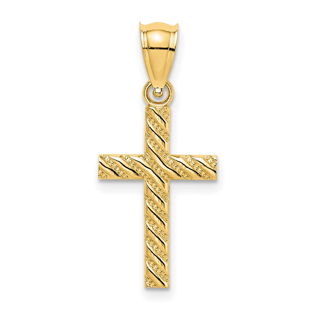 Beaded and Polished Cross Charm Pendant in Real 10k Yellow Gold