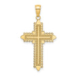 10k Yellow Gold Cross Pendant with Lace Border and Textured Gothic Design