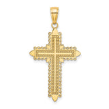 10k Yellow Gold Cross Pendant with Lace Border and Textured Gothic Design