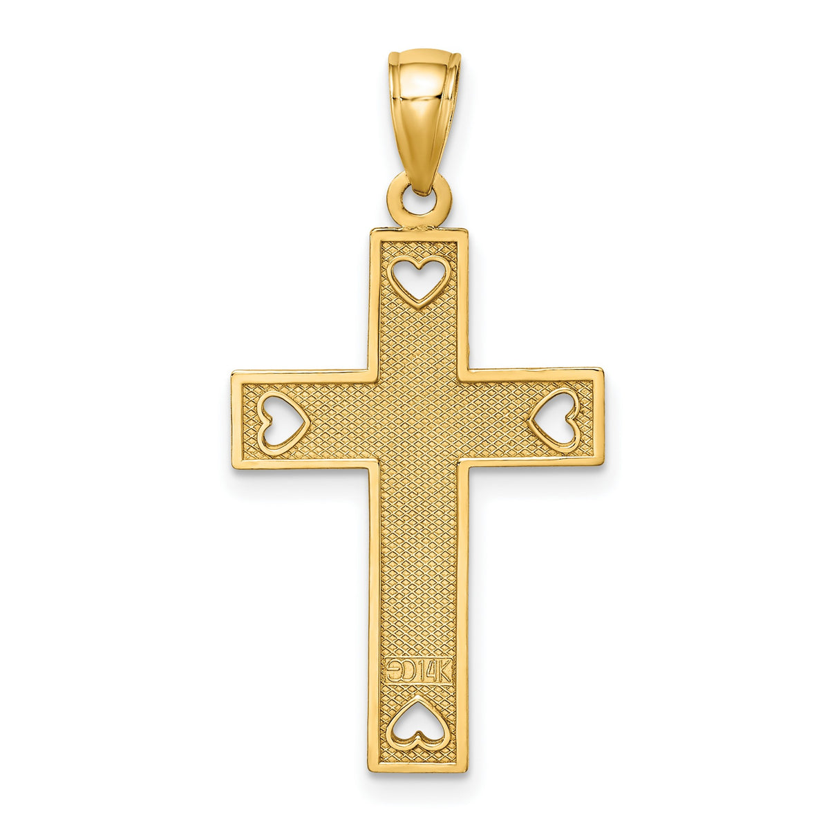10k Yellow Gold Cross Pendant with Polished Heart Accents, Christian Faith Symbol