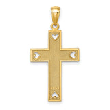 10k Yellow Gold Cross Pendant with Polished Heart Accents, Christian Faith Symbol