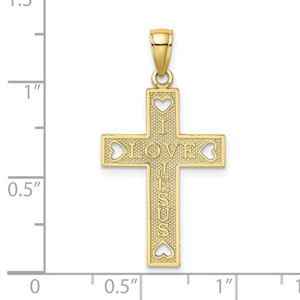 10k Yellow Gold Cross Pendant with Polished Heart Accents, Christian Faith Symbol