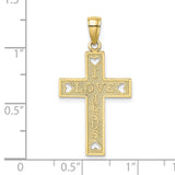 10k Yellow Gold Cross Pendant with Polished Heart Accents, Christian Faith Symbol