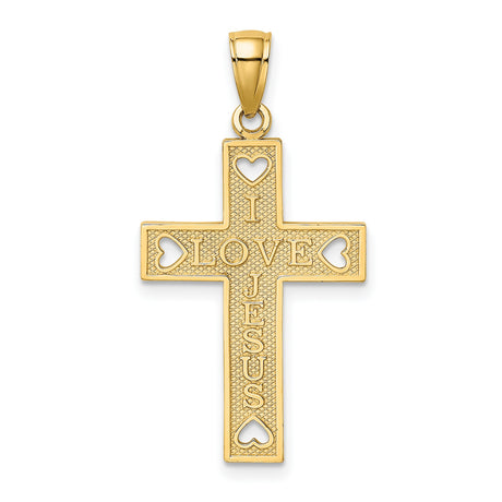 I LOVE JESUS Cross with Hearts Charm Pendant in Real 10k Yellow Gold