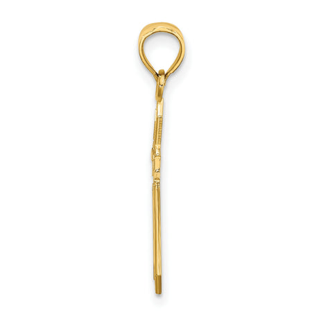 10k Yellow Gold Cross Pendant with Textured Edges and High Polish Finish