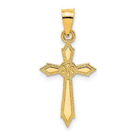 10k Yellow Gold Cross Pendant with Textured Edges and High Polish Finish