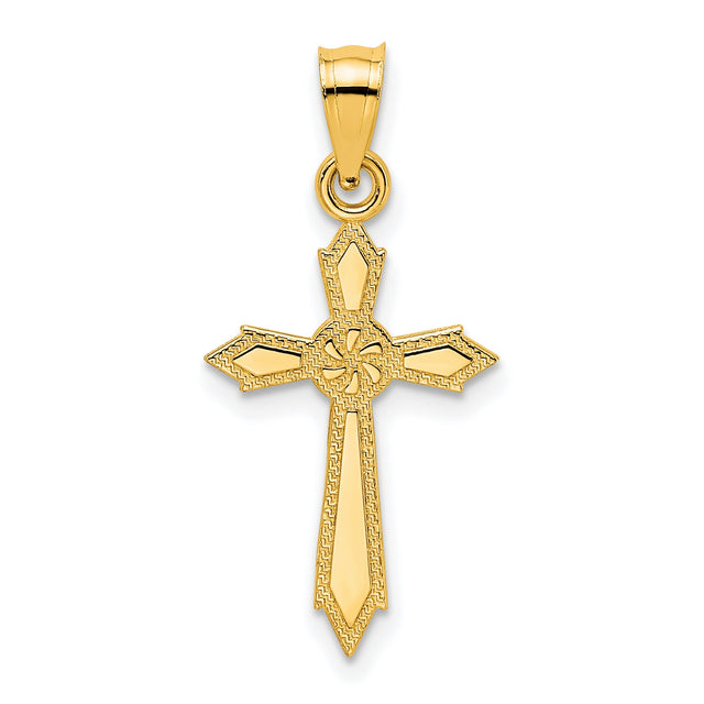 10k Yellow Gold Cross Pendant with Textured Edges and High Polish Finish