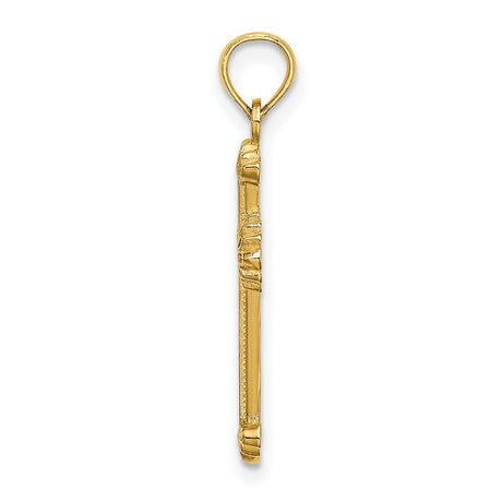 10k Yellow Gold Cross Pendant with Textured Leaves, Beaded Edge, and Floral Motif