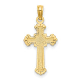 10k Yellow Gold Cross Pendant with Textured Leaves, Beaded Edge, and Floral Motif