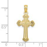10k Yellow Gold Cross Pendant with Textured Leaves, Beaded Edge, and Floral Motif