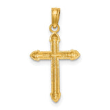 10k Yellow Gold Cross Pendant with Scroll Design and Polished Baroque Style for Men and Women