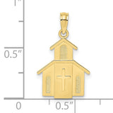 10k Yellow Gold Cross Pendant with Graceful Church Design, Christian Faith Symbol