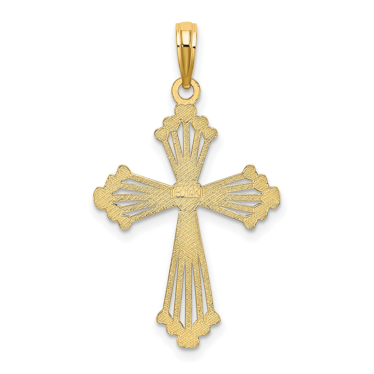 10k Yellow Gold Cross Pendant with Polished Heart Charm, Religious and Spiritual Jewelry for Men and Women