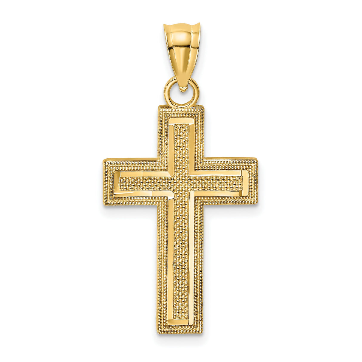 10k Yellow Gold Cross Pendant with Diamond-Cut Detailing and Raised Center Design