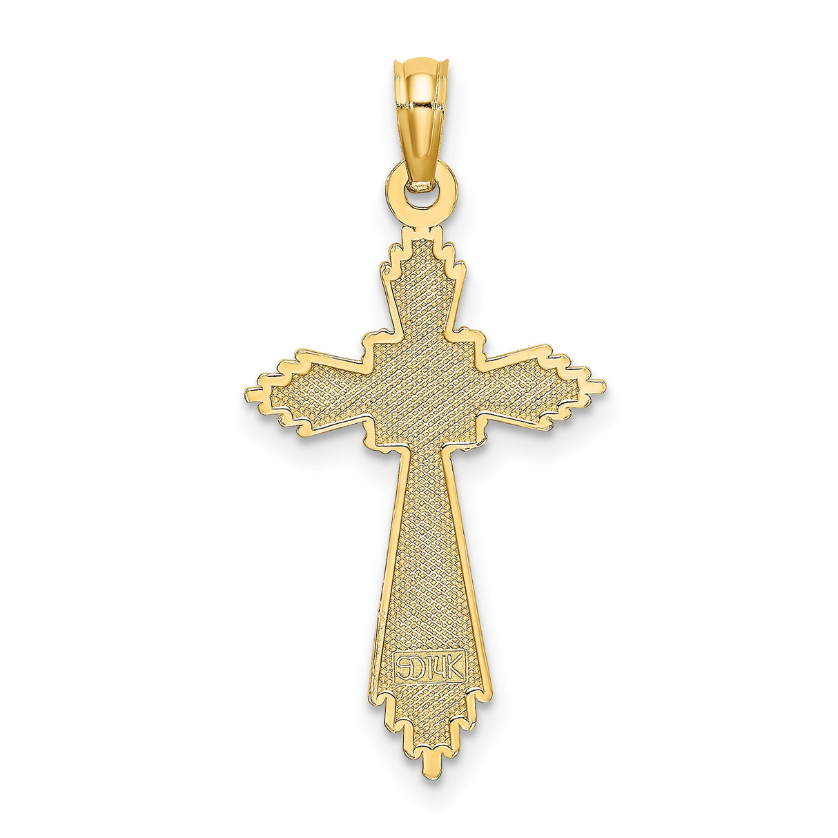 10k Yellow Gold Cross Pendant with Starburst Design and Beaded Texture