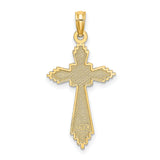 10k Yellow Gold Cross Pendant with Starburst Design and Beaded Texture