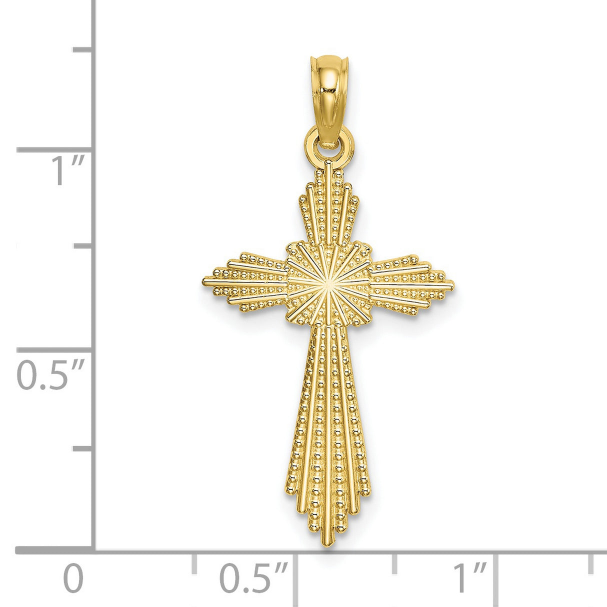 10k Yellow Gold Cross Pendant with Starburst Design and Beaded Texture