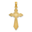 10k Yellow Gold Cross Pendant with Starburst Design and Beaded Texture