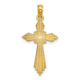 10k Yellow Gold Cross Pendant with Starburst Design and Beaded Texture