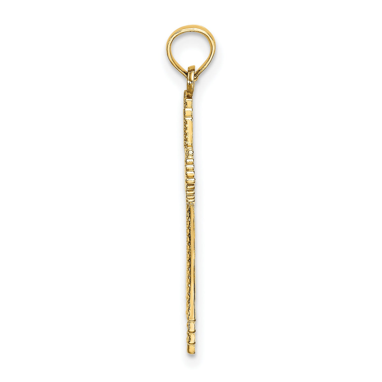 10k Yellow Gold Cross Pendant, Diamond Cut Religious Charm with Polished Finish, Celestial Design