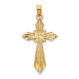 10k Yellow Gold Cross Pendant, Diamond Cut Religious Charm with Polished Finish, Celestial Design