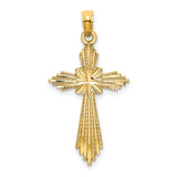10k Yellow Gold Cross Pendant, Diamond Cut Religious Charm with Polished Finish, Celestial Design