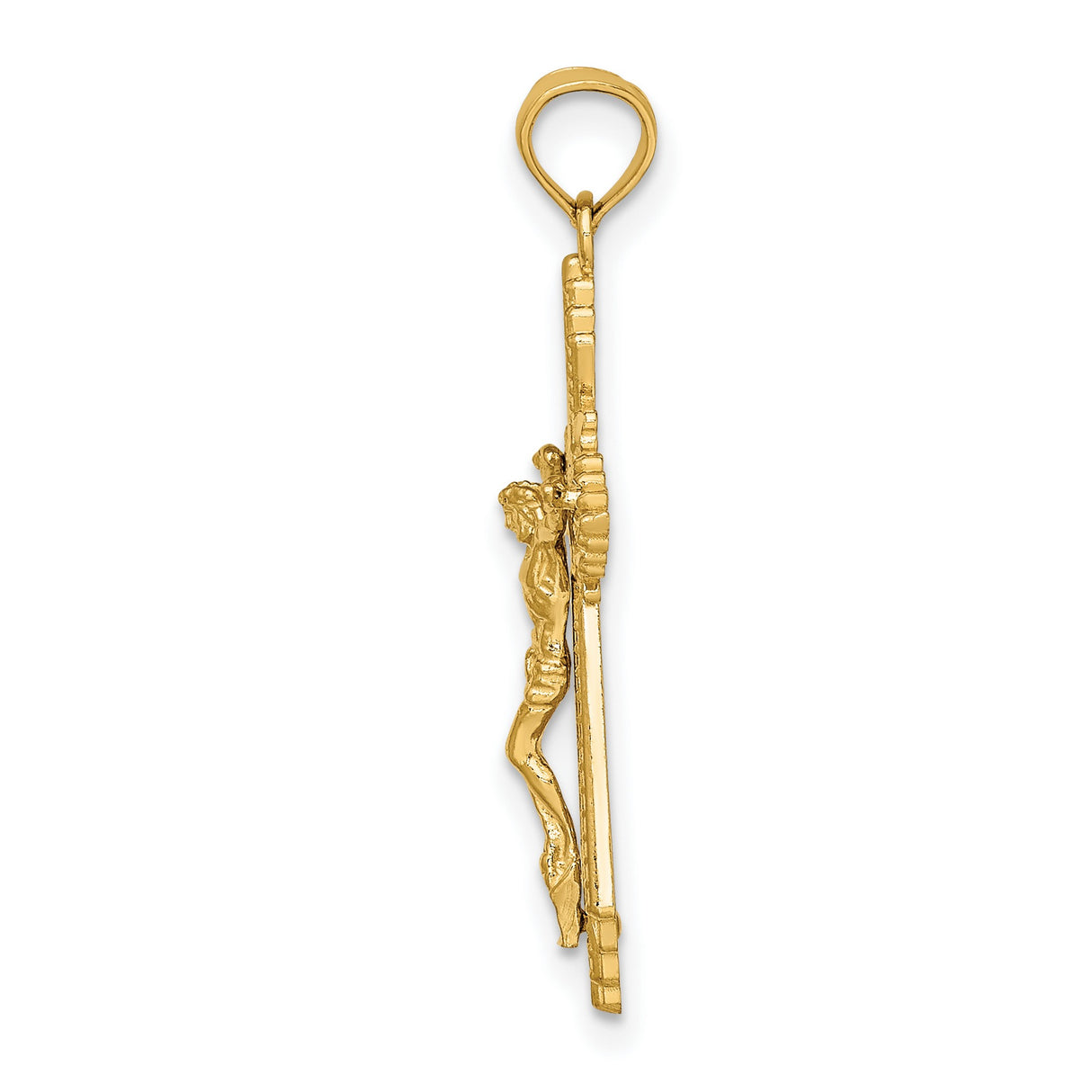 10k Yellow Gold Crucifix Cross Pendant with Jesus Figure, Diamond Cut Religious Design