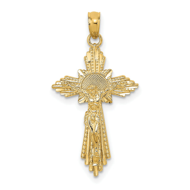 10k Yellow Gold Crucifix Cross Pendant with Jesus Figure, Diamond Cut Religious Design