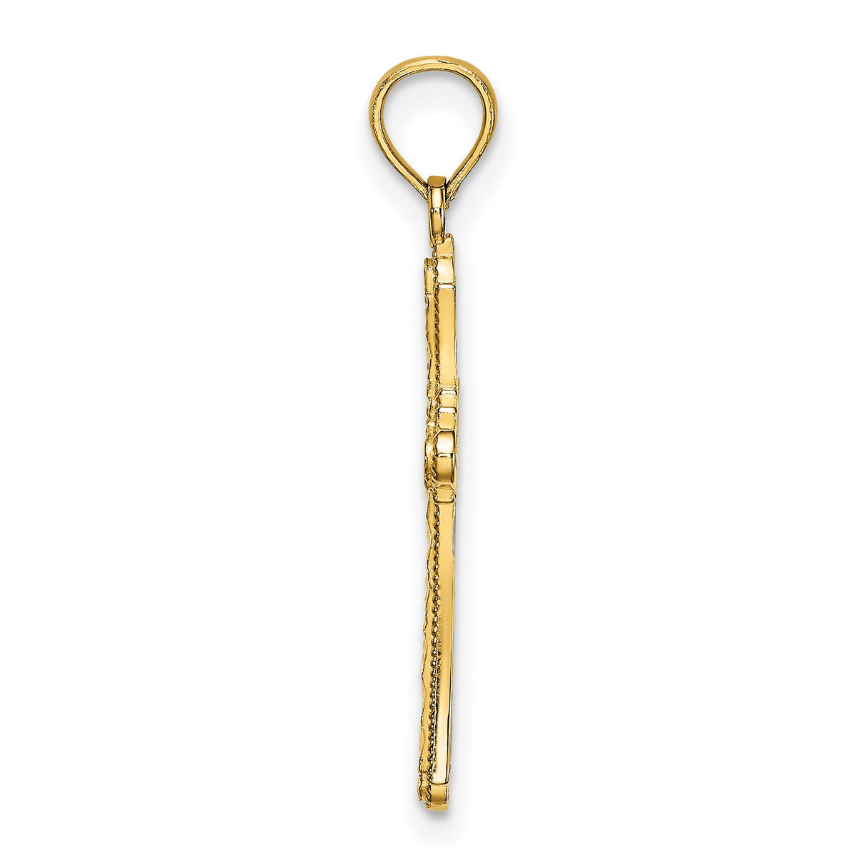 10k Yellow Gold Cross Pendant with Beaded Edge and Diamond Cut Finish
