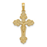 10k Yellow Gold Crucifix Cross Pendant with Raised Jesus Figure, Baroque Style