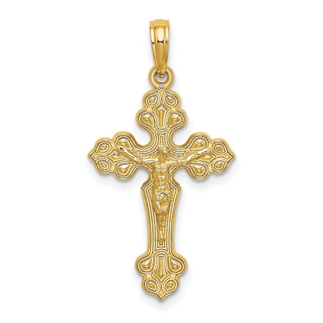 10k Yellow Gold Crucifix Cross Pendant with Raised Jesus Figure, Baroque Style