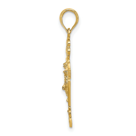 10k Yellow Gold Crucifix Cross Pendant, Diamond Cut Religious Charm for Men and Women