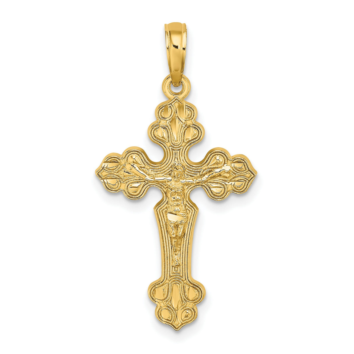 10k Yellow Gold Crucifix Cross Pendant, Diamond Cut Religious Charm for Men and Women