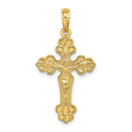 10k Yellow Gold Crucifix Cross Pendant, Diamond Cut Religious Charm for Men and Women