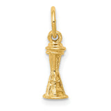 10k Yellow Gold Space Needle Charm Pendant, Detailed Seattle Landmark Design