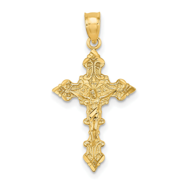 10k Yellow Gold Crucifix Pendant with Detailed Jesus Cross Design, Catholic Religious Charm