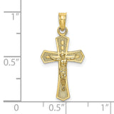 10k Yellow Gold Crucifix Pendant with Sculpted Jesus and Beveled Edges Christian Charm