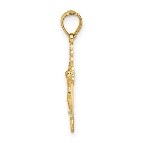 10k Yellow Gold Crucifix Pendant with Jesus Figure and Textured Scalloped Edges