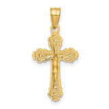 10k Yellow Gold Crucifix Pendant with Jesus Figure and Textured Scalloped Edges
