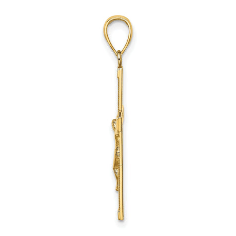 10k Yellow Gold Crucifix Cross Pendant with Textured Jesus Design, Christian Religious Jewelry