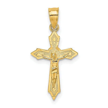 10k Yellow Gold Crucifix Cross Pendant with Jesus Figure, Religious Design for Men and Women