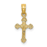 10k Yellow Gold Crucifix Pendant with Detailed Jesus and Scrollwork Design