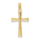 10k Yellow Gold Cross Pendant with Textured Design and Raised Border for Men and Women