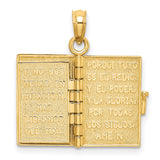 3-D Moveable Santa Biblia Book Spanish Bible Charm Pendant in Real 10k Yellow Gold