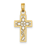 Flower In Cross Charm Pendant in Real 10k Yellow Gold