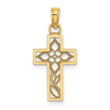 Flower In Cross Charm Pendant in Real 10k Yellow Gold