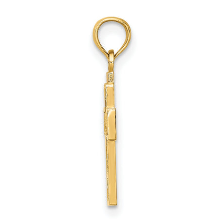 10k Yellow Gold Cross Pendant with Openwork Hearts and Milgrain Detail