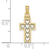 10k Yellow Gold Cross Pendant with Openwork Hearts and Milgrain Detail