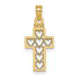 10k Yellow Gold Cross Pendant with Openwork Hearts and Milgrain Detail